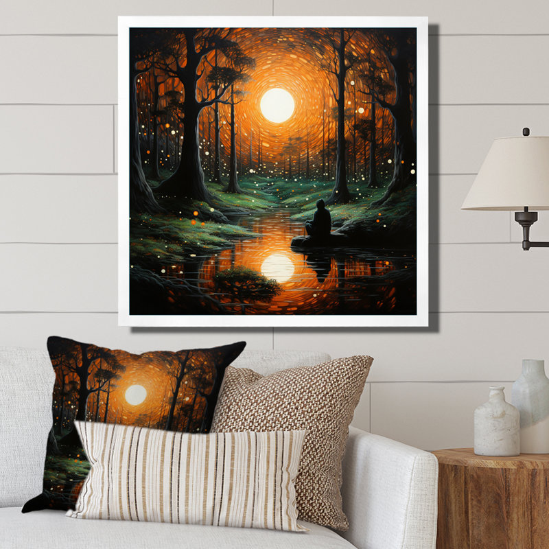 «Black Orange Meditation Ethereal Reverie Pointillism», reproduction, H 30 po x l 30 po x P 1 po, Cadre photo blanc