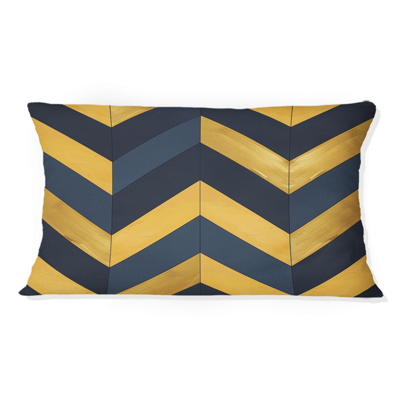 Coussin lombaire bleu avec motif à chevrons bleu et jaune