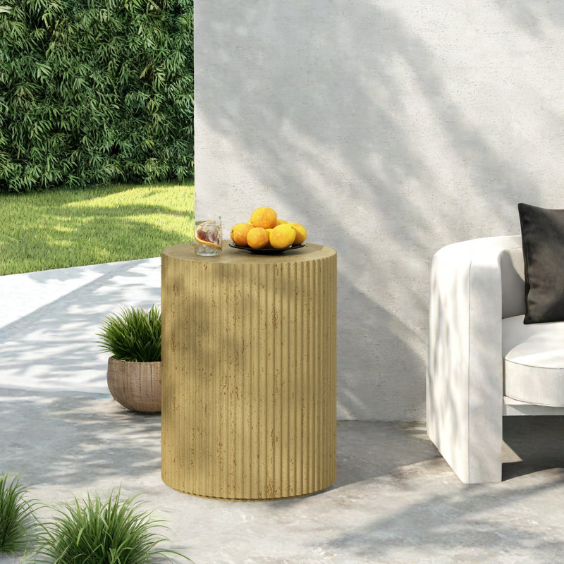 Table d'appoint cylindrique MGO, texture semblable au bois, couleur brun antique