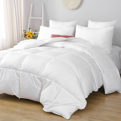 All Season Feather Down Comforter, Soft 100% Cotton Cover Bedding White Comforter