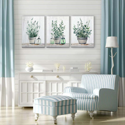Bedroom Living Room Canvas Prints Artwork Bathroom Wall Decor Green Plants Painting 16" X 24" 3 Pieces Modern Framed Ready To Hang Office Home Decorations