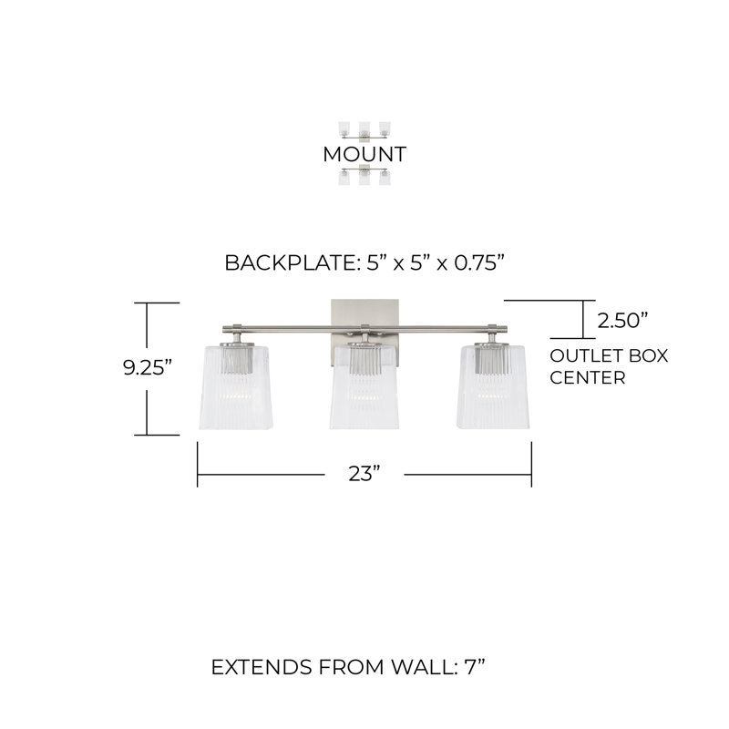 Éclairage de salle de bain à intensité variable 3 lumières Kayda, Nickel brossé