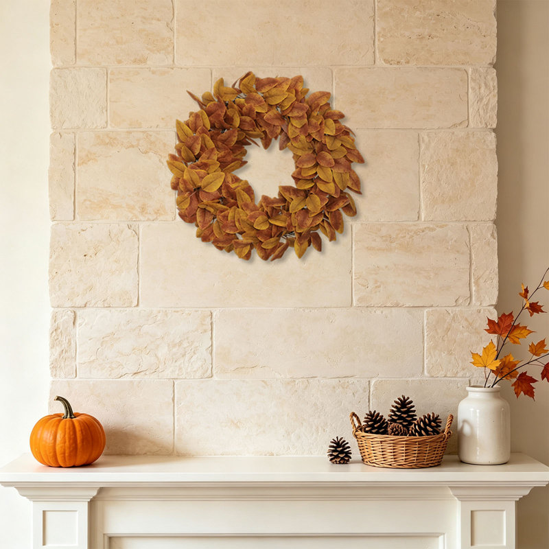 Couronne de feuilles artificielles de 20 po pour la porte d'entrée, Orange récolte