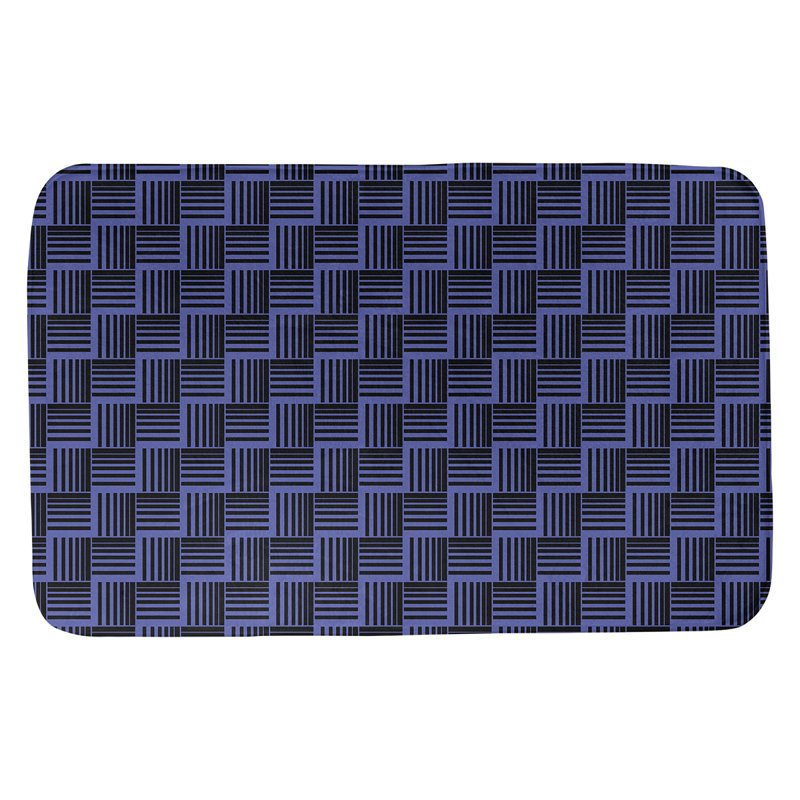 Tapis de bain géométrique antidérapant rectangulaire à rayures baskettressées, l 17 po x L 24 po, Bleu/noir