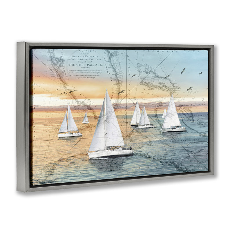 Bateau flottant et cadre flottant carte rétro, design par Amber Sterling, Cadre flottant gris lustré, H 21 po x l 31 po