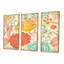 Fleurs rétro orange et bleues - ensemble d'art moderne encadré sur toile Mid-Century-602733768-602733772