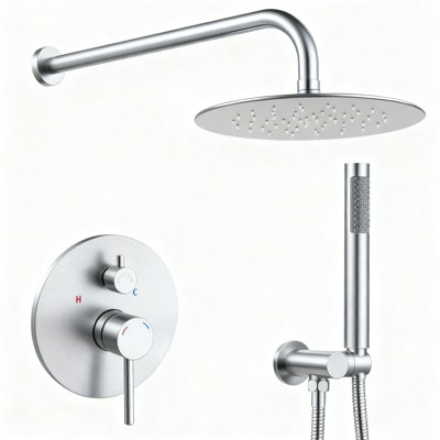Ensemble de robinet de douche mural avec pomme de douche à effet de pluie de 10 po et robinet de douche à main, robinet de douche brut