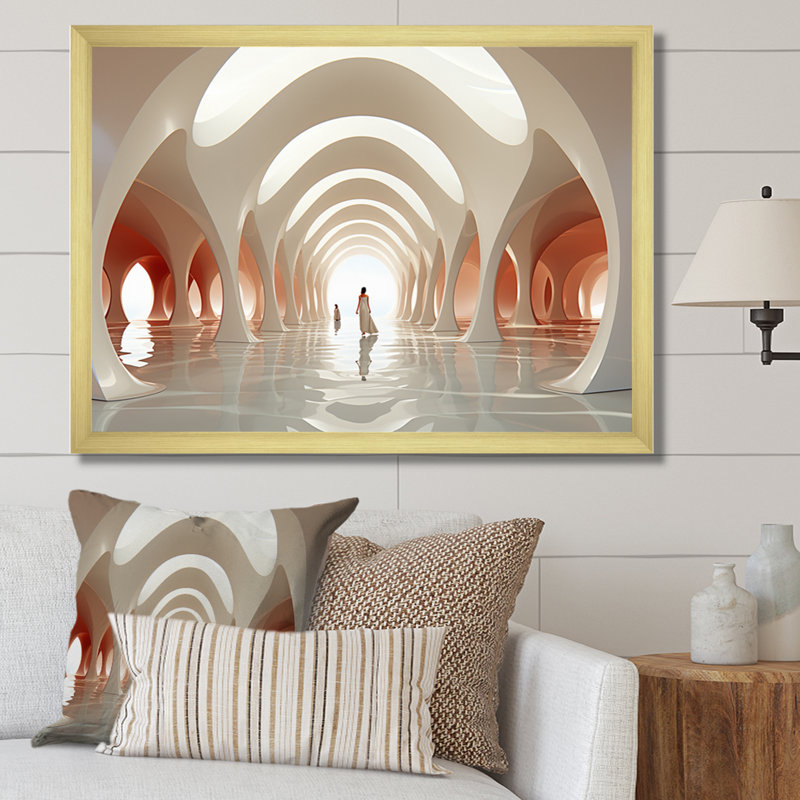 White Tunnel Contemporary Path, reproduction d'art sur toile, Cadre doré à une seule photo, H 30 po x l 40 po x P 1,5 po