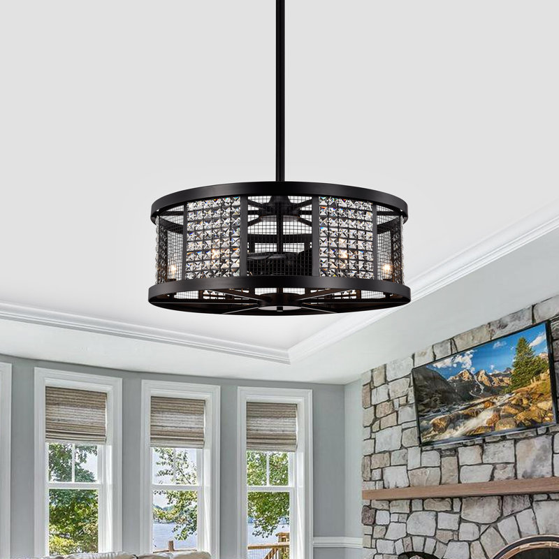 26'' Ceiling Fan with Light Kit, Black