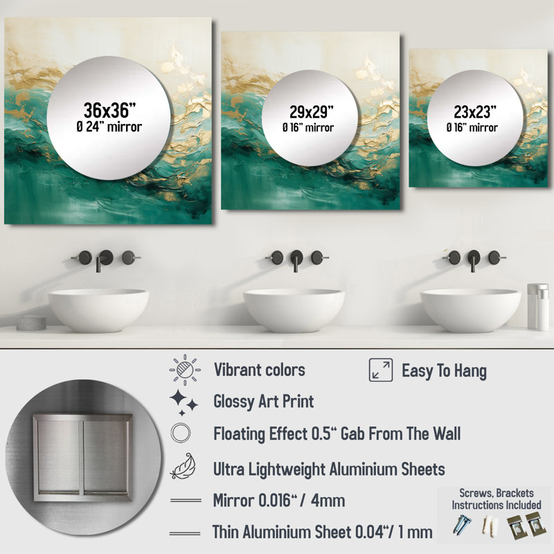 Corneluis Soft Wave Fusion II - Abstract Shapes Large Square Mirror For Wall Art Decor, 36" x 36"