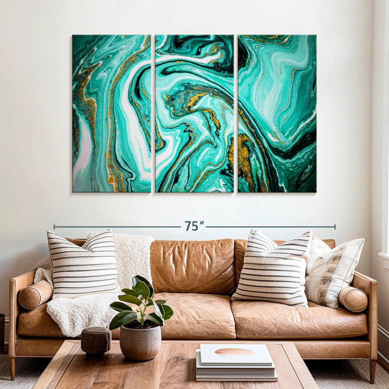 Avery Teal Marble Abstract, 42" H x 65" W