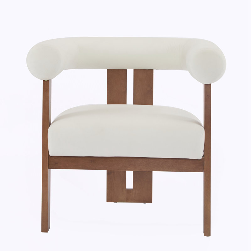 Chaise d'appoint moderne rembourrée avec accoudoirs ronds, Beige, Brown
