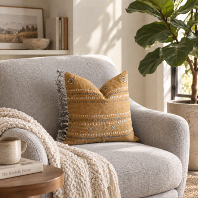 Yellow Handwoven Embroidered Cotton Boho Pillow Cover