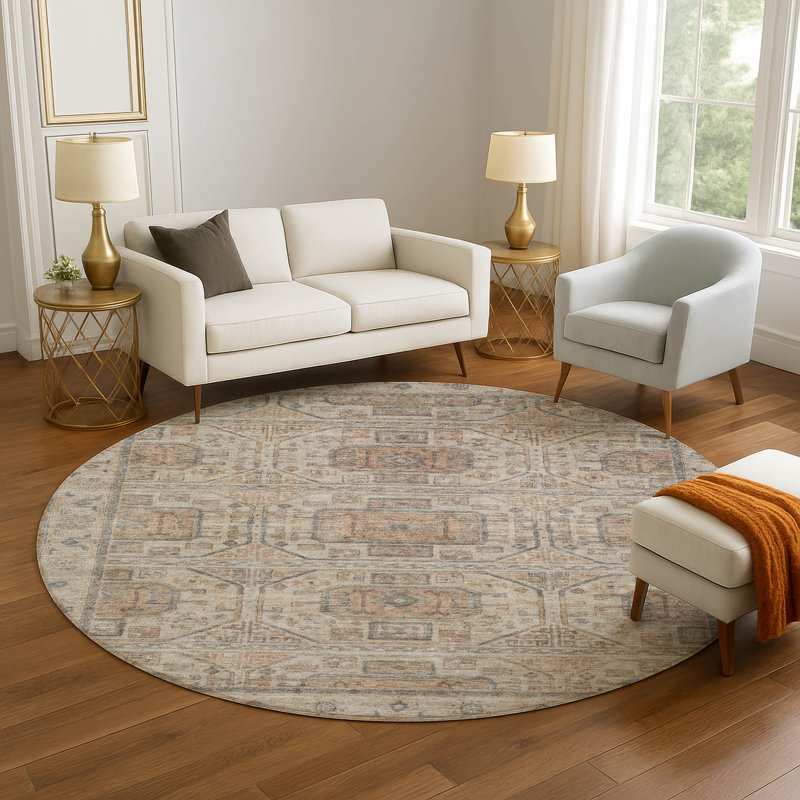 Premium Machine Washable Tara Border Rug, Round 8'