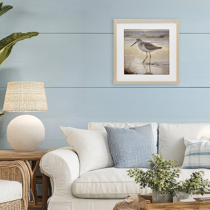 «Wading Beach Sandpiper», reproduction d'art sous verre encadrée par Susan Arnot, Cadre de récolte en pin, H 16 po x l 16 po