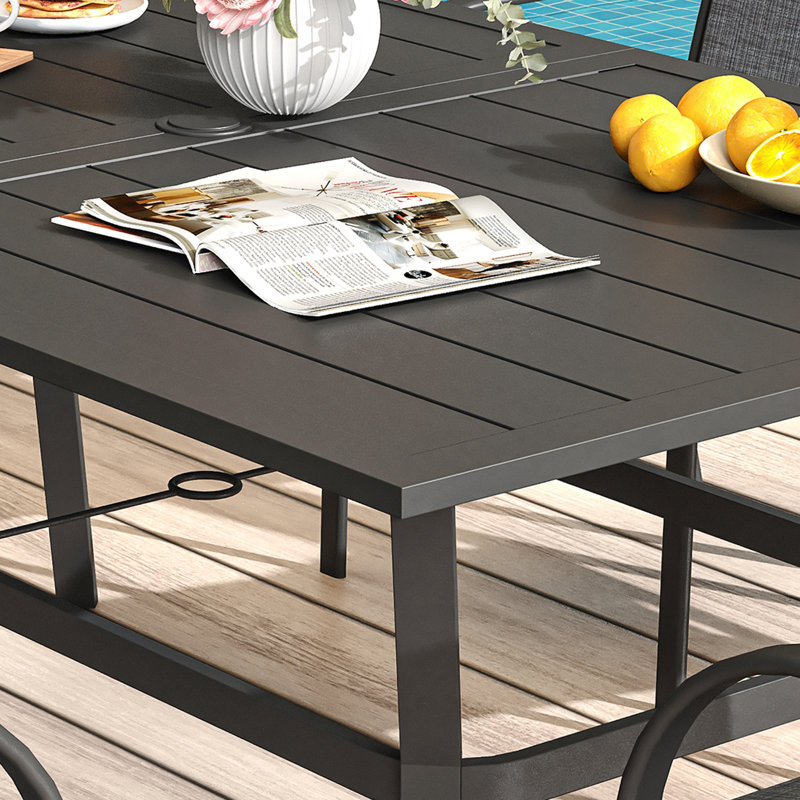 Cihangir Rectangular 6 - Person 60'' L Outdoor Patio Dining Set with 6 Stackable Textilene Armrest Chairs, Gray