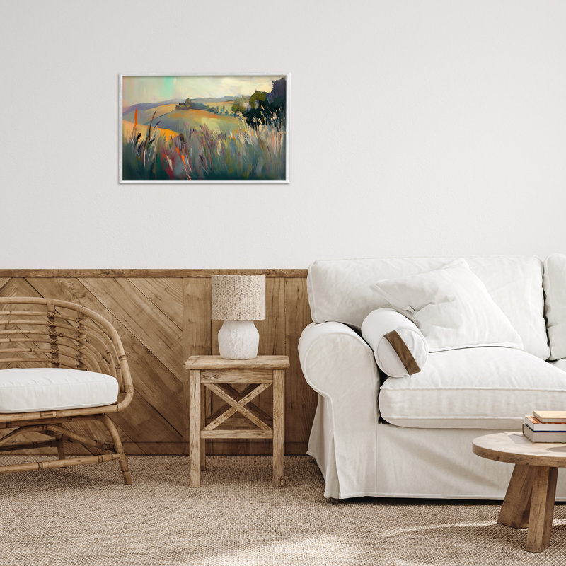 Giclée encadrée Tranquil Plains, conception d'Elara Yasna, H 12 po x l 18 po, Estampe numérique encadrée blanc bord de mer