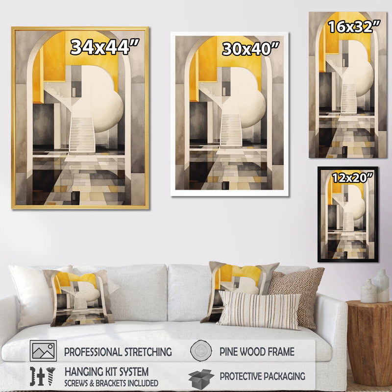 «Yellow and Grey Intersecting Realities III» sur impression sur toile, H 32 po x l 16 po x P 1 po, Toile tendue