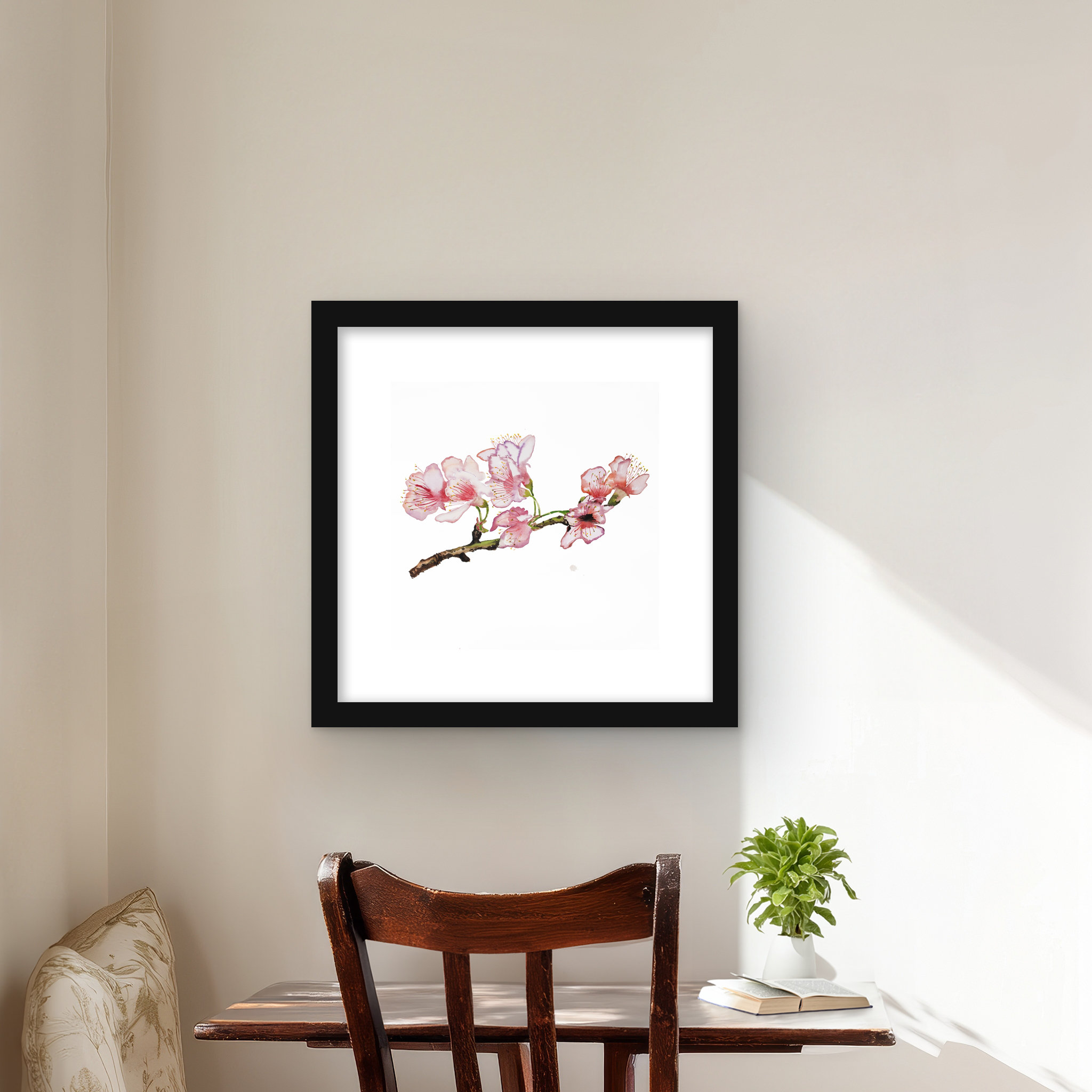 Lark Manor Branch of Cherry Blossom in Pink - Framed Print for Bathroom ...