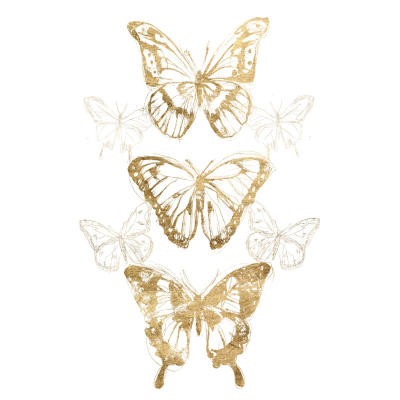 Gold Butterfly Contours II by June Erica Vess - Painting, 91 cm H x 61 cm W, Black Floater Framed