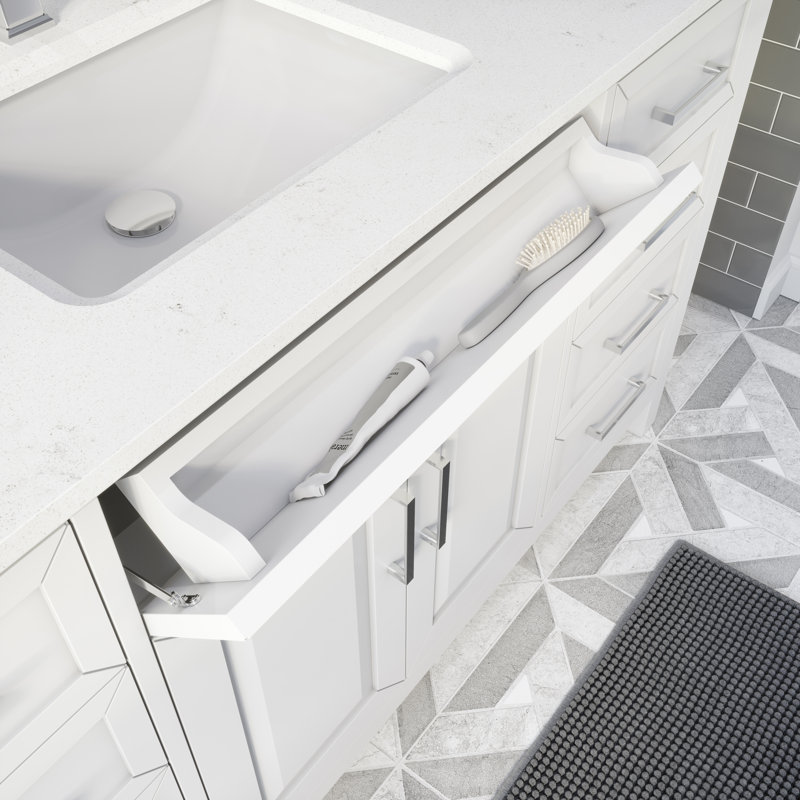 Domela 60" W x 22" x 35" H Single Sink Vanity with Power Bar and Drawer Organizer, White