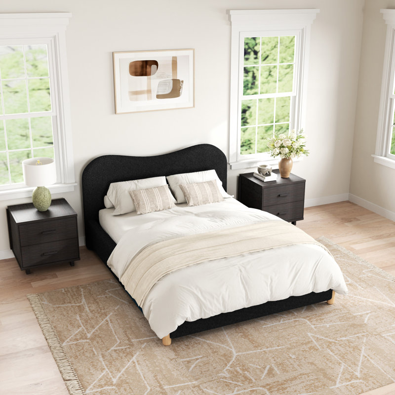 Full Size Platform Bed Frame With Fabric Upholstered Headboard And Wooden Slats Support,no Box Spring Needed, Full, Black