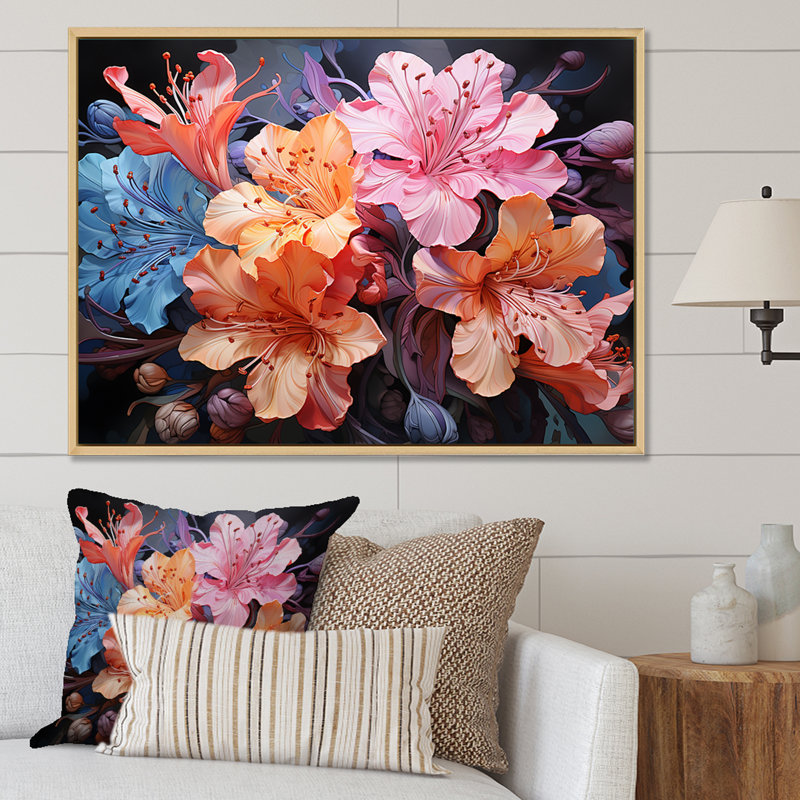 Éclat d'hibiscus de couleur tropicale III, H 16 po x l 32 po x P 1 po, Cadre naturel flottant