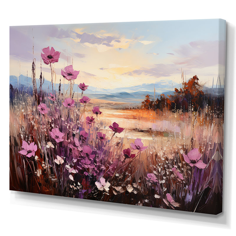 «Violet Flower Meadow Harmony», reproduction, Toile tendue, H 16 po x l 32 po x P 1 po