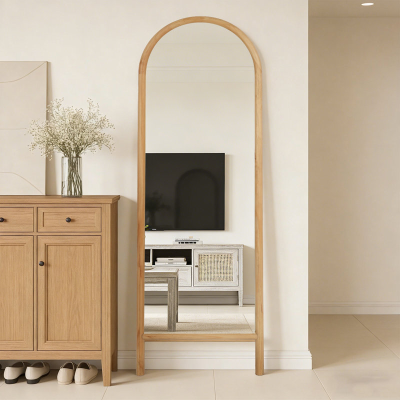 Miroir pleine grandeur en bois de pin naturel - Conception élégante inclinée ou murale, 63,97 po x 20,86 po
