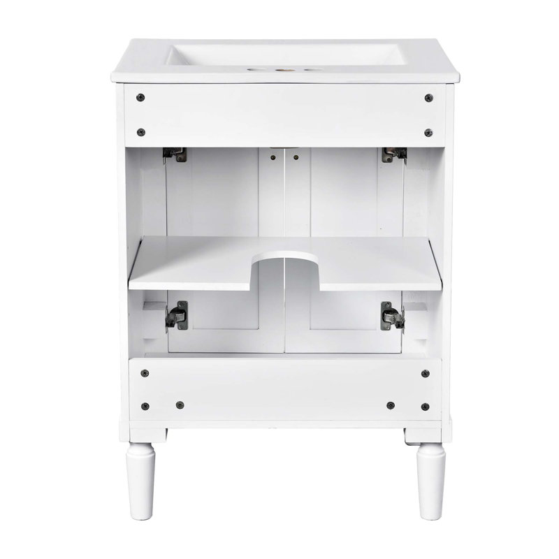 Meuble-lavabo 24 po avec lavabo supérieur, meuble de rangement moderne à 2 niveaux, meuble-lavabo simple, grandes tablettes de rangement
