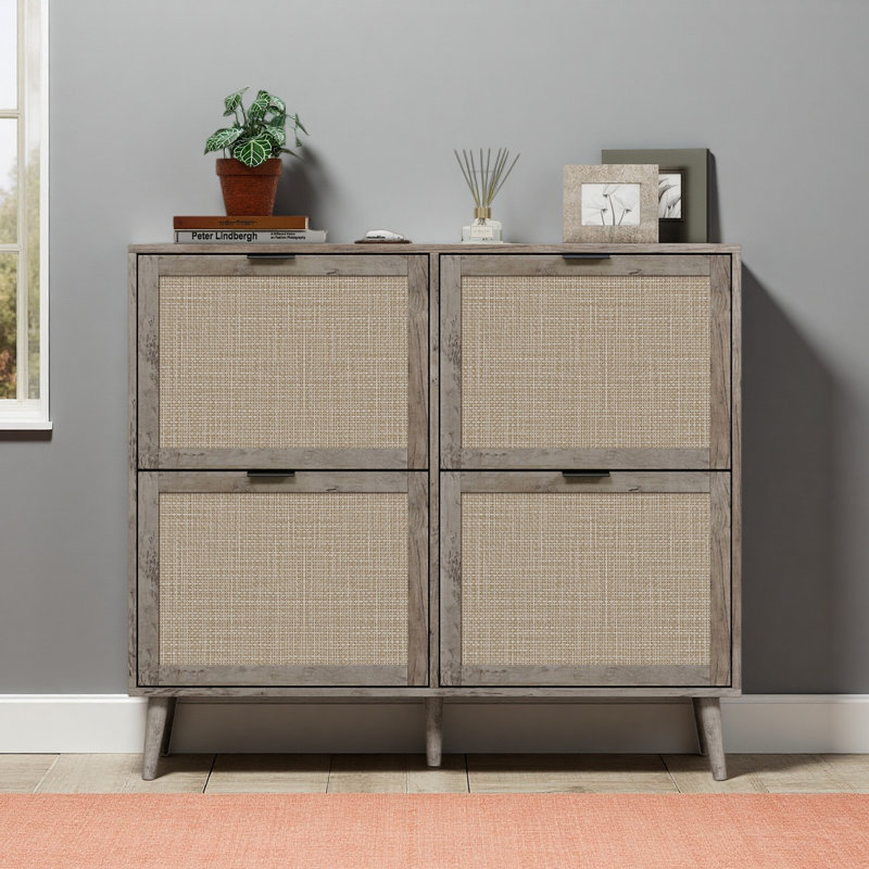 4 Door Shoe Rack, Freestanding Modern Shoe Storage Cabinet, For Entryway