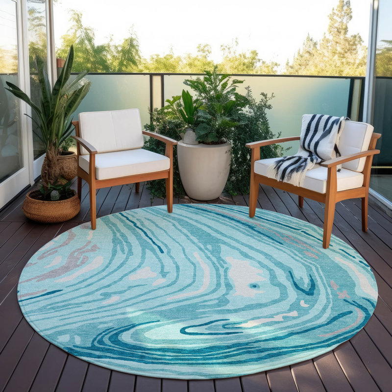 Tapis bleu sarcelle lavable intérieur / extérieur Avelia , 8 pi x 8 pi