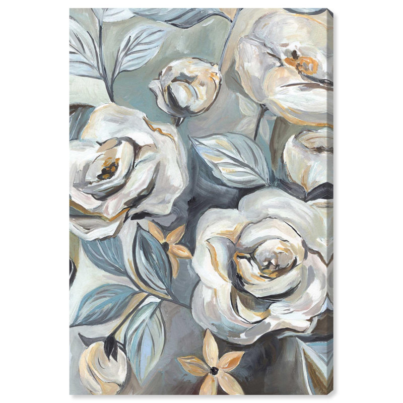 «Grey Delight», art floral élégant par Art Remedy, H 24 po x l 16 po, Toile tendue, Peinture sans cadre
