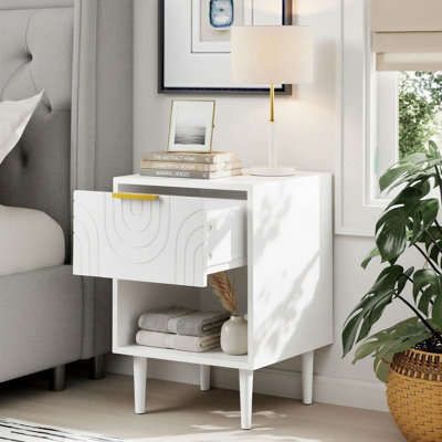 15.8" Modern Nightstand with One Drawer and Open Shelf, White