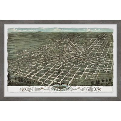 Vue d'oiseau de la ville d'Atlanta - Reproduction d'art graphique sur papier encadré