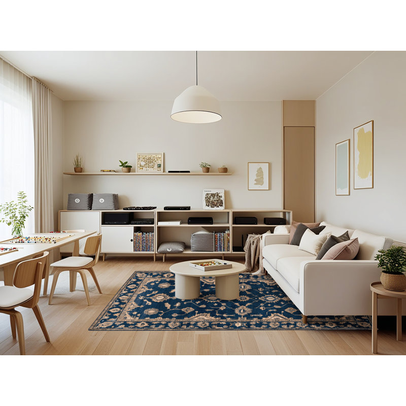 Machine Washable Overdyed Blue Area Rug, Rectangle 7' x 9'