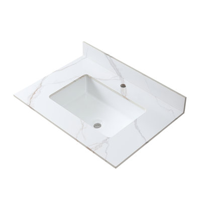 Montary 31Inch Bathroom Stone Vanity Top Carrara  Color With Undermount Ceramic Sink And Single Faucet Hole With Backsplash