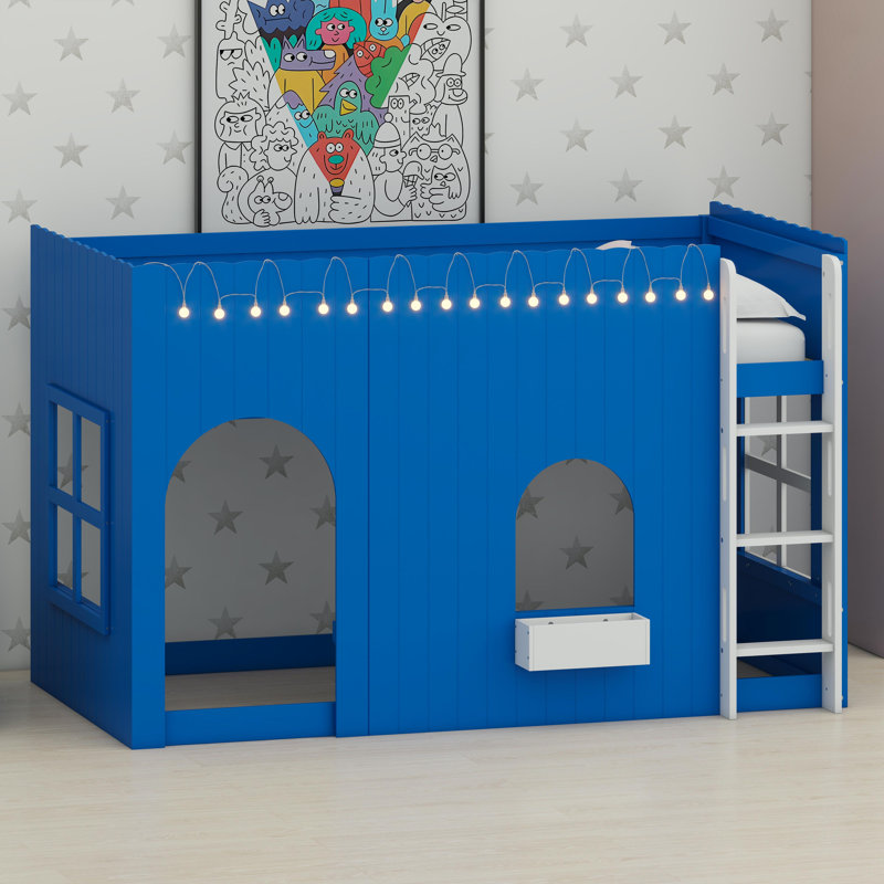Lit mezzanine surélevé avec lumière DEL chaude, Klein Blue