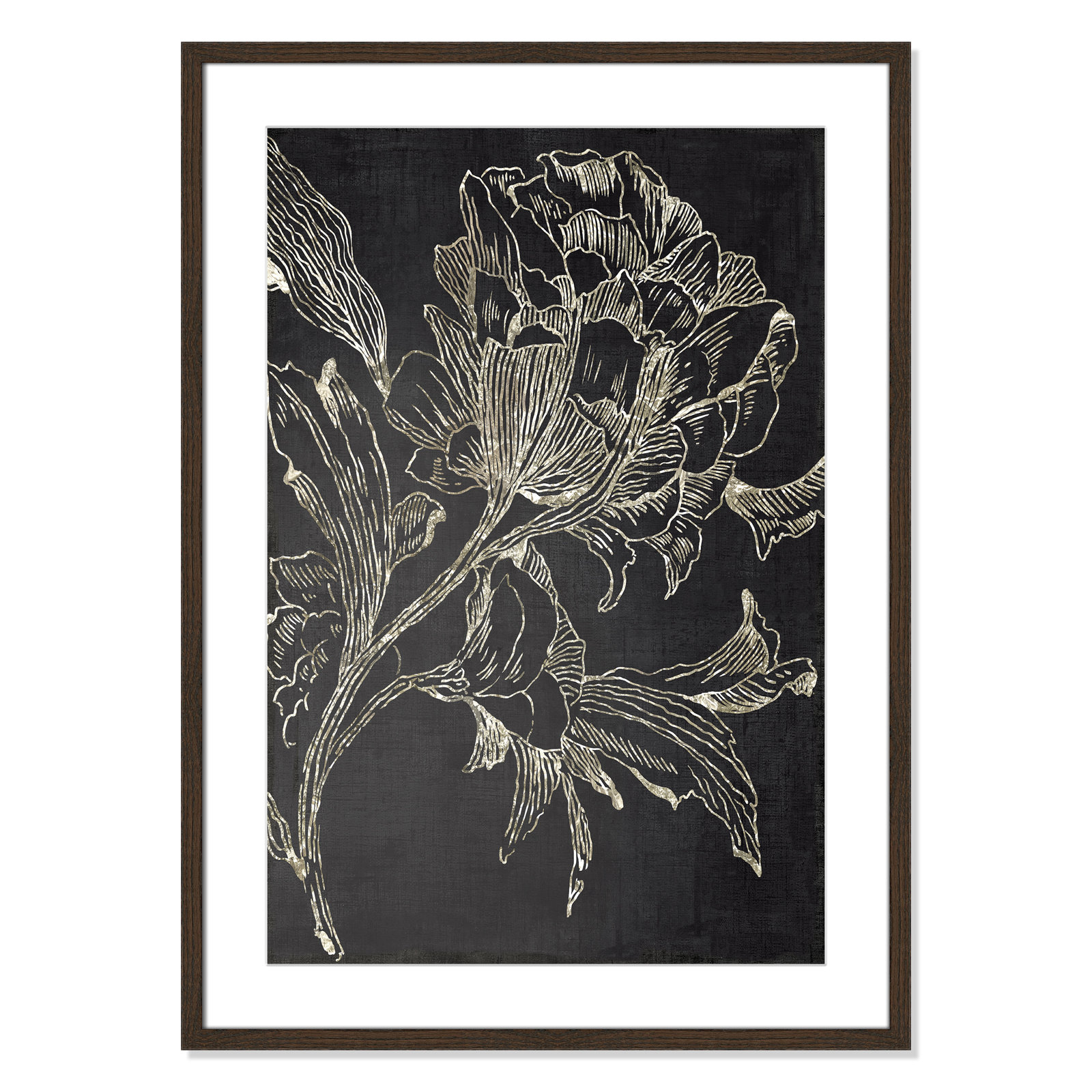Golden Flower Folklore I by Asia Jensen - Picture Frame Graphic Art Print, Walnut Framed, 35.5" H x 25.5" W