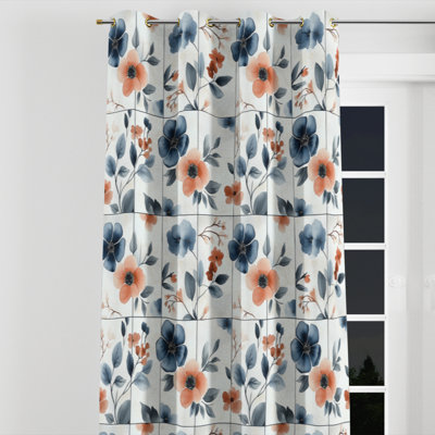 Panneaux de rideau French Country - Rideau à œillets à motif floral bleu - 1 panneau