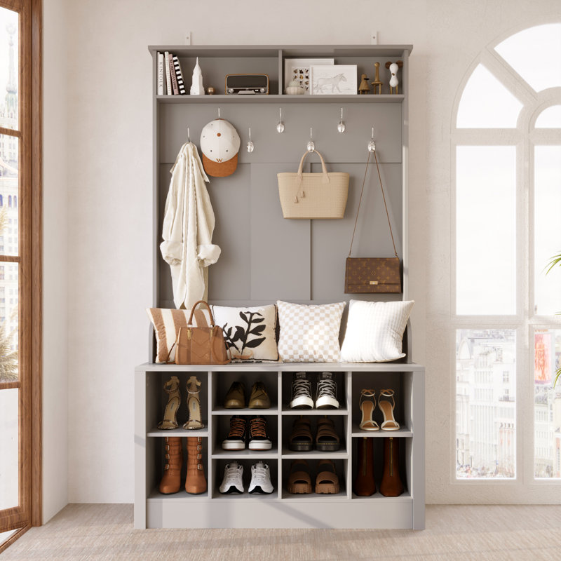 Arbre d'entrée Keasal avec banc et rangement pour chaussures, Gris