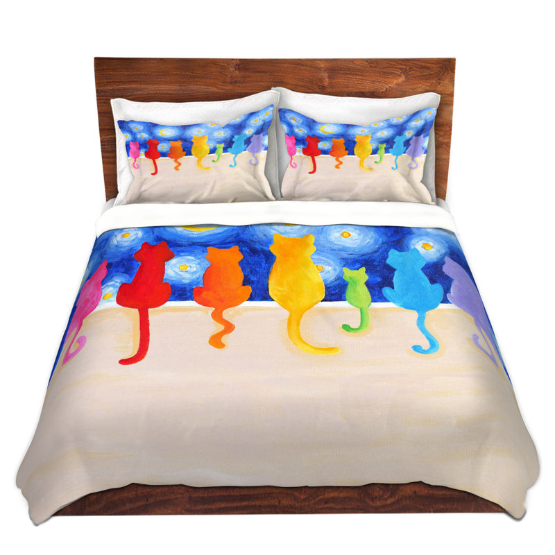 Ensembles de housse de couette DiaNoche en microfibre par nJoy Art - Rainbow Cats on Wall