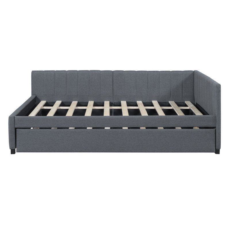 Upholstered Daybed Frame With Trundle Sofa Bed Frame Linen Fabric Bed Frame, Gray, Full / Double