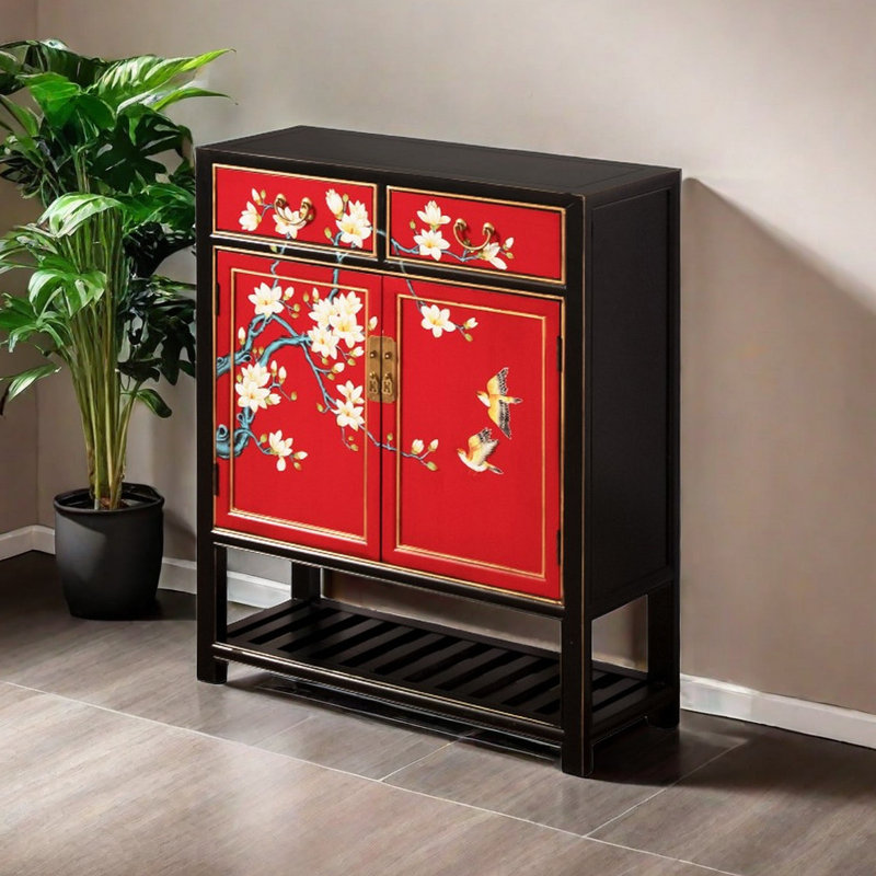 Armoire à chaussures en bois massif 16 pièces, Rouge