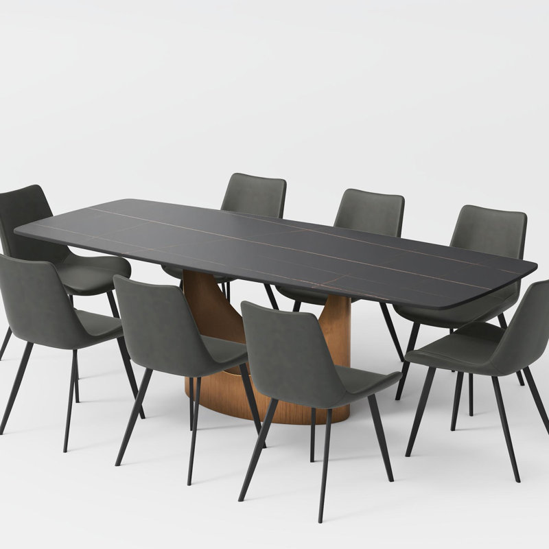 Table de salle à manger Diandra, Marbre noir, H 30,7 po x L 93,7 po x l 42,71 po, Bronze