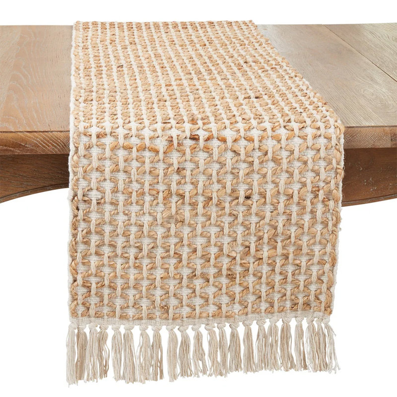 Alies Rectangle Woven Rope Cotton Table Runner, Ivory