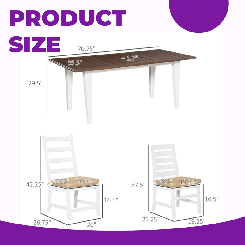 Ensemble repas de patio 6 pièces peu encombrant avec trou pour parasol et coussins moelleux - parfait pour les réunions de famille!