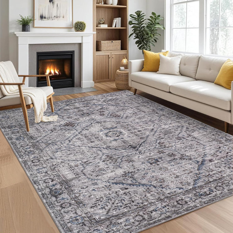 Tapis de couloir coulissant antidérapant 2 x 6 po Tapis de couloir coulissant antidérapant Boho, Rectangle 5 pi x 7 pi