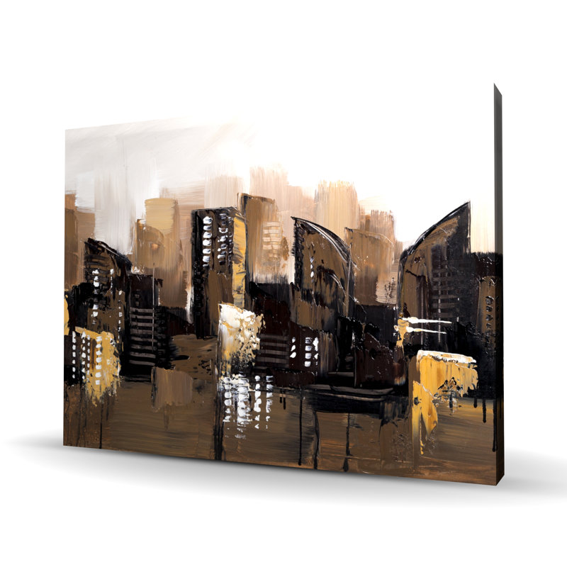 Paysage urbain abstrait brun - Toile moderne pour chambre à coucher