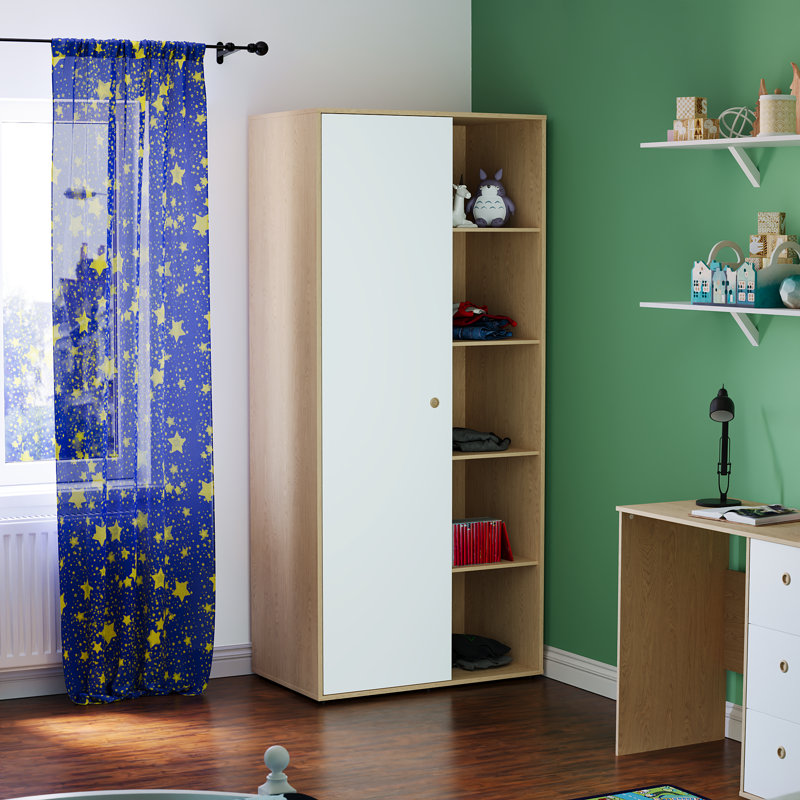 Kayshia 1 Door Corner Wardrobe, White/Oak